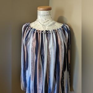 Jennifer Lopez Pullover Pastel Stripe Watercolor Pink Blue White Blouse